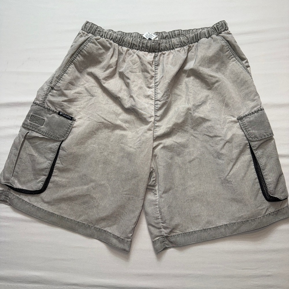 Columbia Mens Gray Cargo Shorts Elastic Waist Mesh Lined Hiking Swimming Size L